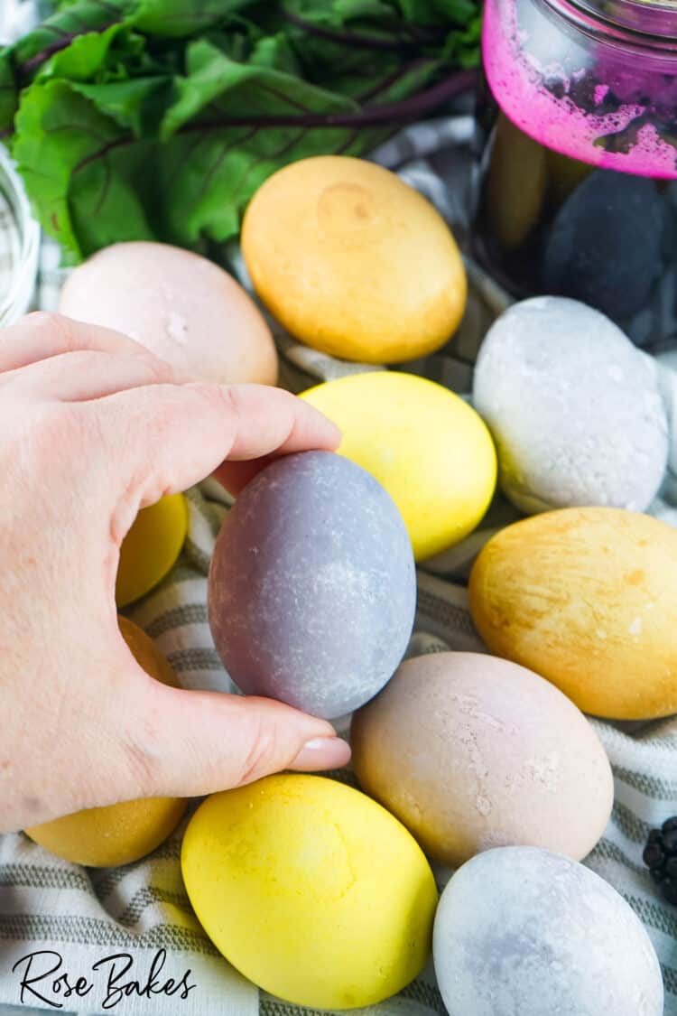 Easter Eggs Dyed with All-Natural Dyes held in hand 