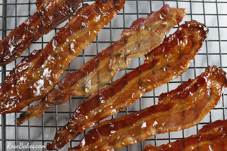 candied bacon on a wire rack