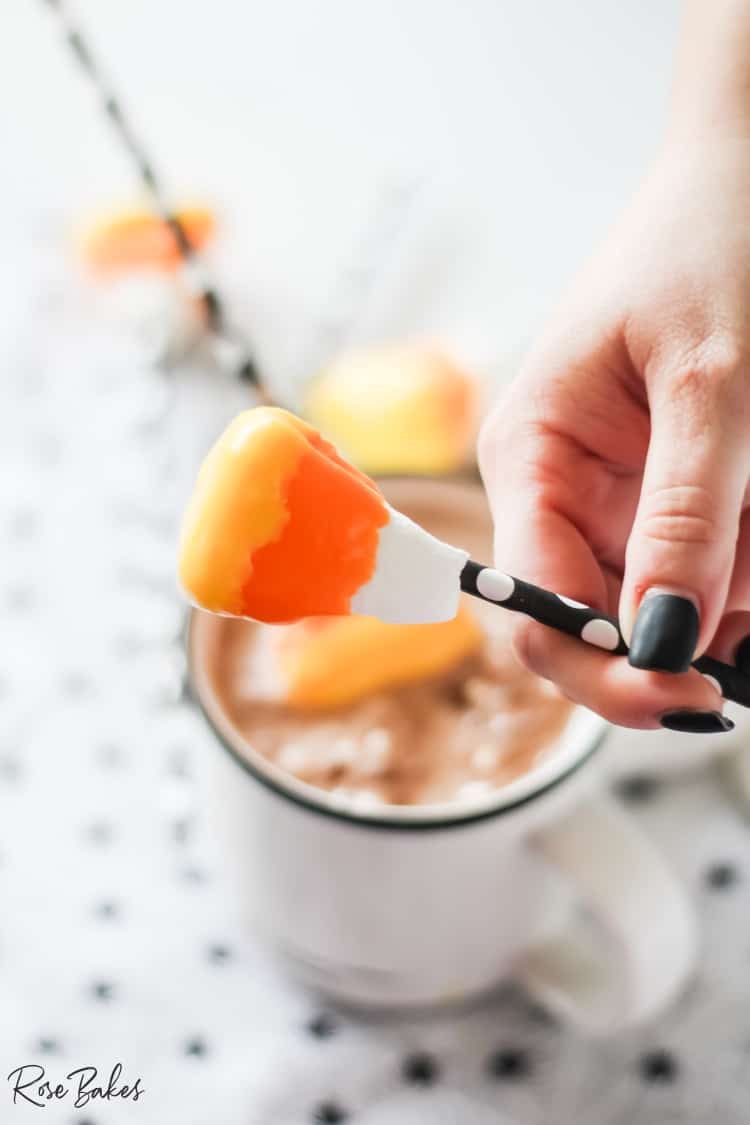 Candy corn marshmallow pop on a straw