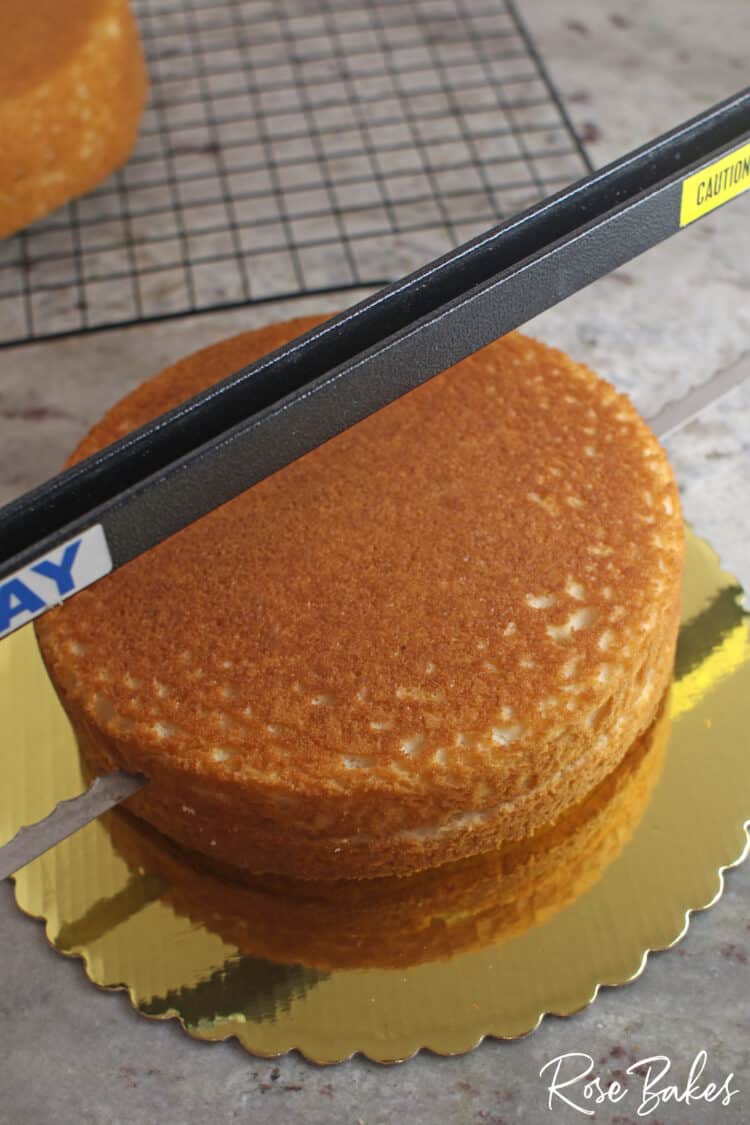 Cake being cut in half with an Agbay