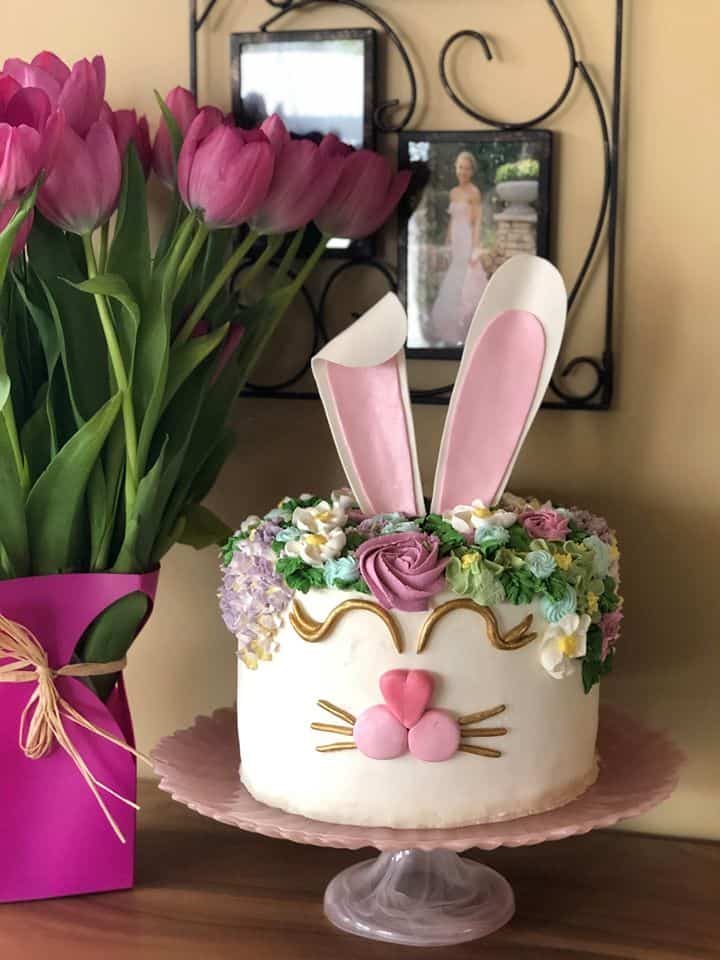 Easter Bunny Cake with Flowers on top
