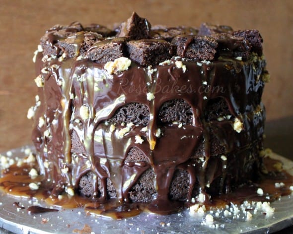 Chocolate Fudge Turtle Brownie Cake with Walnuts and Caramel