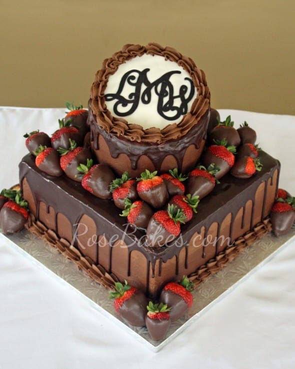 2 tier chocolate grooms cake with chocolate ganache drizzle 