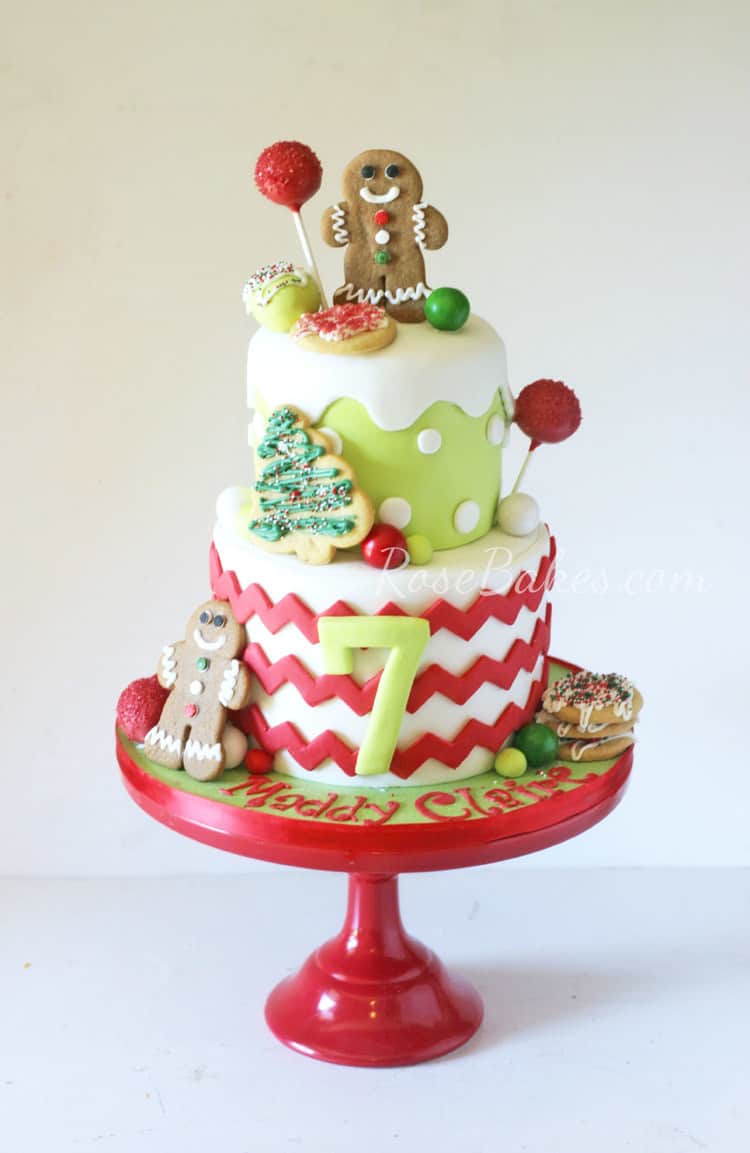 Christmas Cookie Decorating Party Birthday Cake | RoseBakes.com Click over for all the details!
