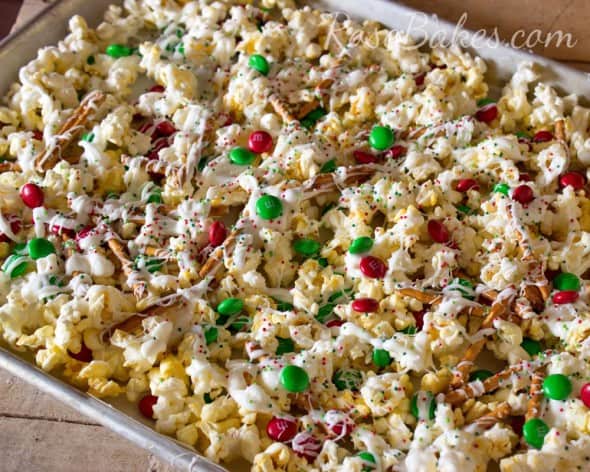 Tray of Christmas Crunch White Chocolate Popcorn Snack Mix