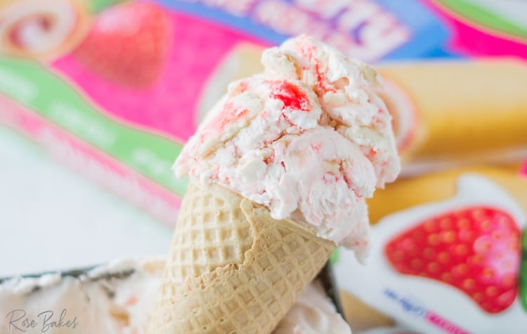 Little Debbie Strawberry Shortcake Rolls Ice Cream Recipe in waffle cone 