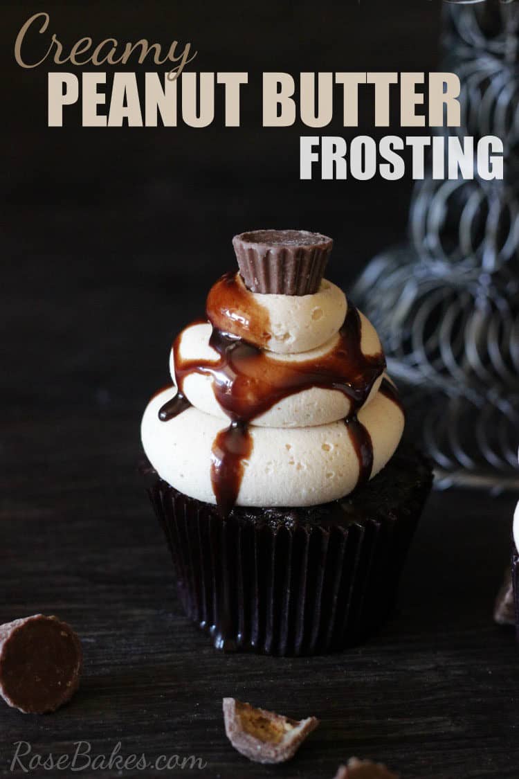 Chocolate Cupcake with Creamy Peanut Butter Frosting, Dripping Chocolate and Mini Reeses topper