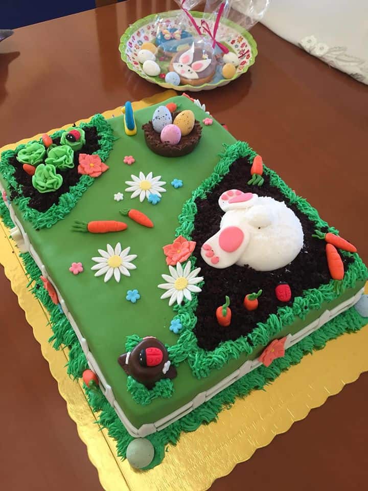 Easter Garden Sheet cake with Bunny tail in the carrot patch