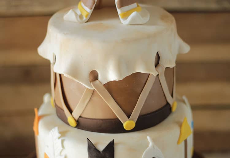 drum cake tier with teepee cake topper