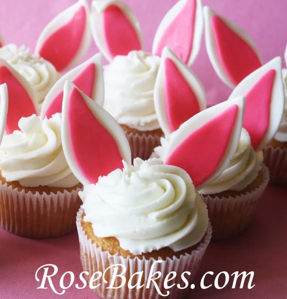 Easter Bunny ear Cupcakes with pink backround