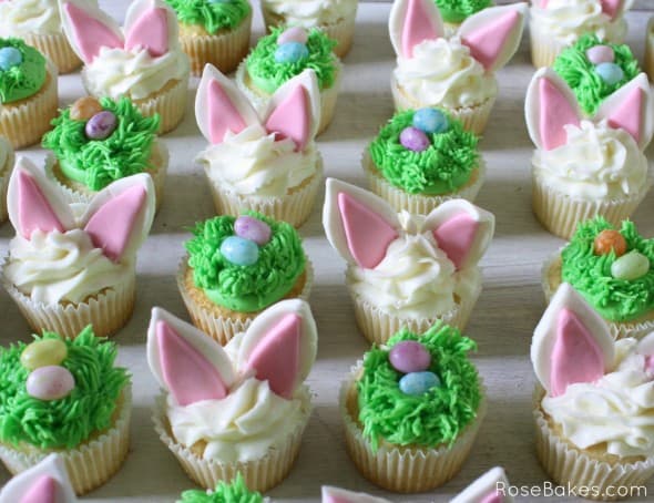 Easter Bunny Ears and Eggs in Grass Cupcakes