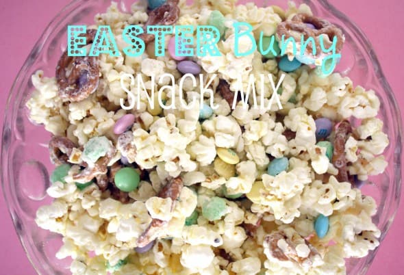 Easter Bunny Snack Mix with words "easter bunny snack mix" on photo