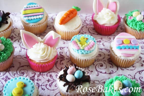 Easter egg, bunny ears, chick hatching, and carrot cupcake toppers