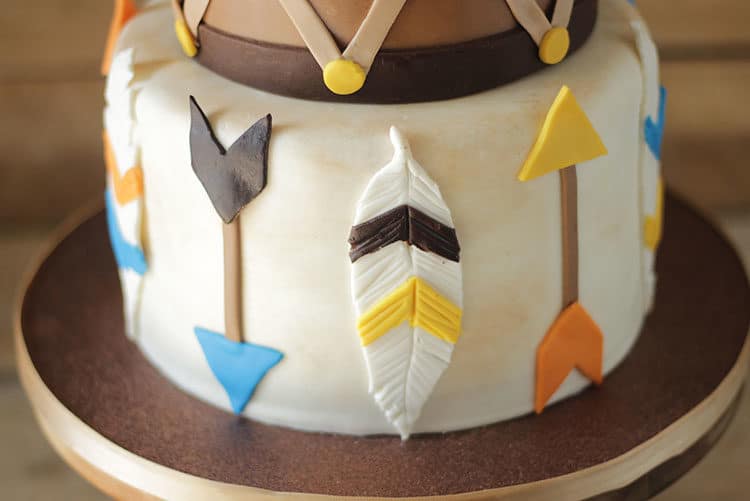 Arrows and Feathers Tier on Wild Indian Cake with Teepee Cake Topper