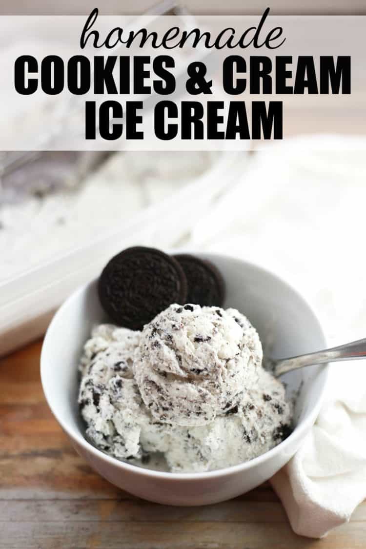 Oreo cookies and cream ice cream in a white bowl with a spoon