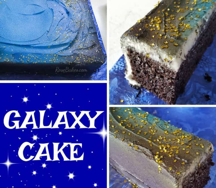 galaxy cake made with edible food spray and stars glitter