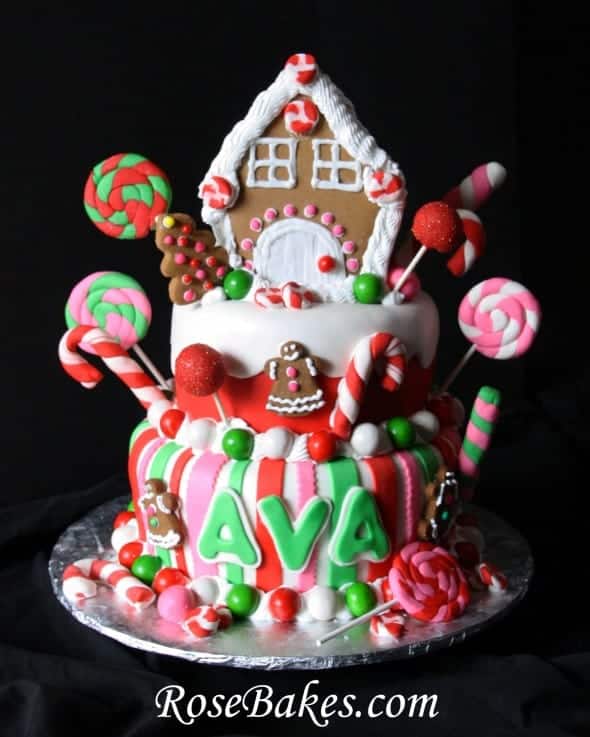 Gingerbread House and Christmas Candy Birthday Cake