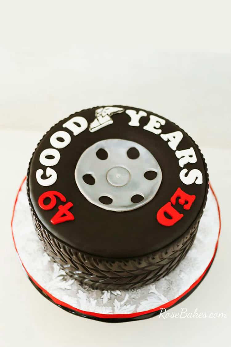 Good Years Tire Cake on silver board