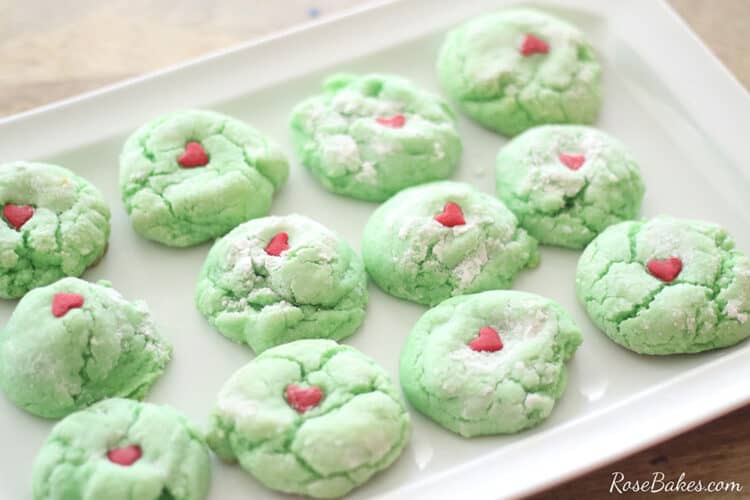 green cookies with red heart in middle 