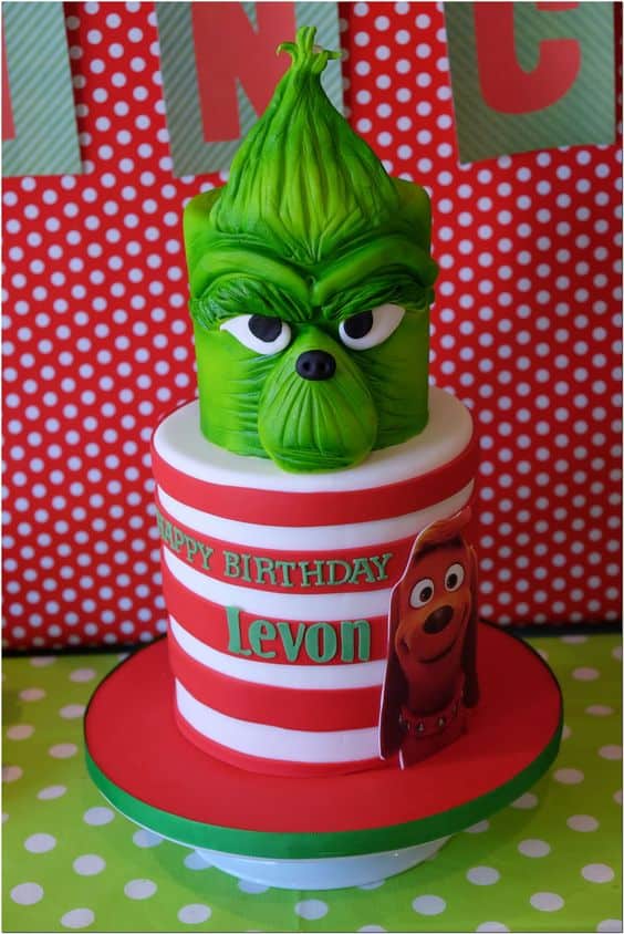 2 tier grinch cake with dog added on bottom tier