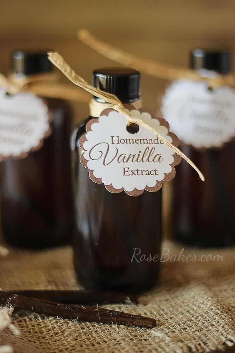 Homemade Vanilla Extract in amber bottles