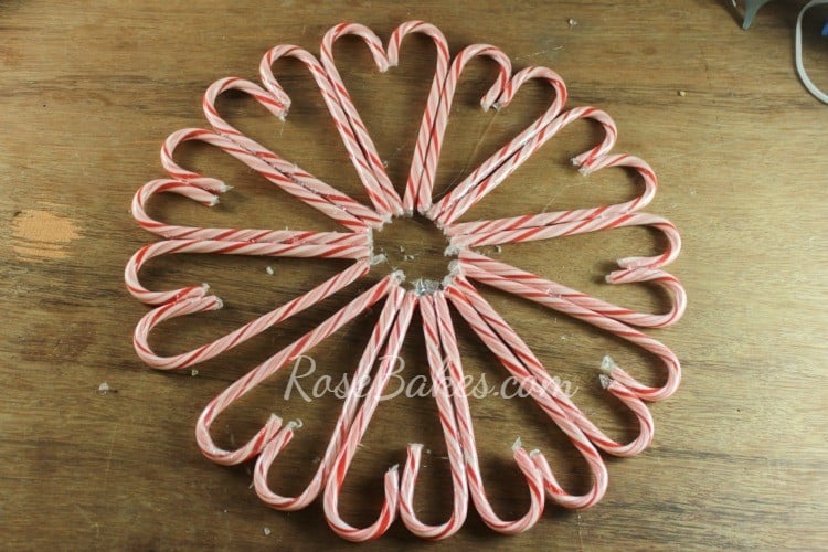 Candy canes all glued together in wreath shape