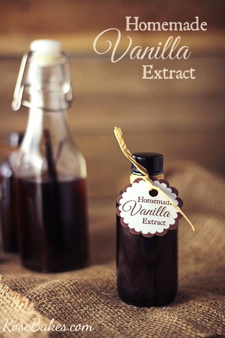 How to Make Homemade Vanilla Extract - Rose Bakes - Swing Bottle and amber bottle filled with vanilla extract.