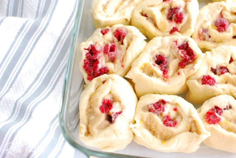 Raspberry Cinnamon Rolls Recipe - rolls in pan before baking