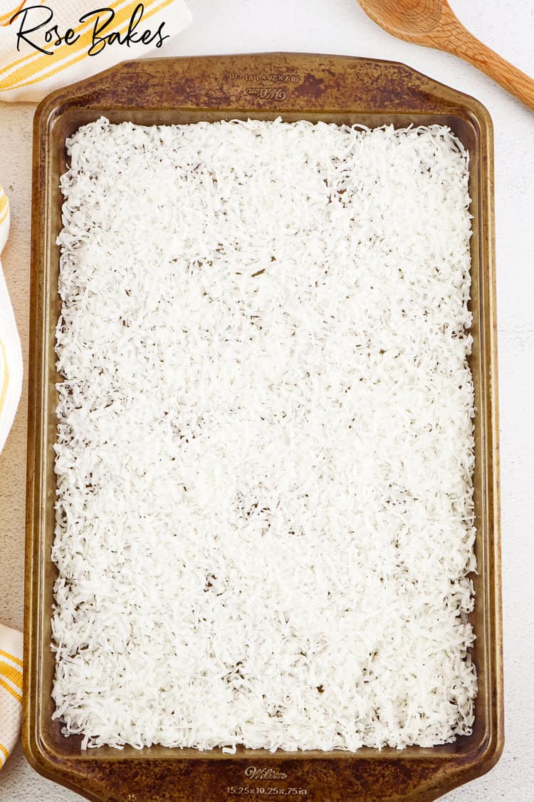 sheet pan covered with shredded coconut