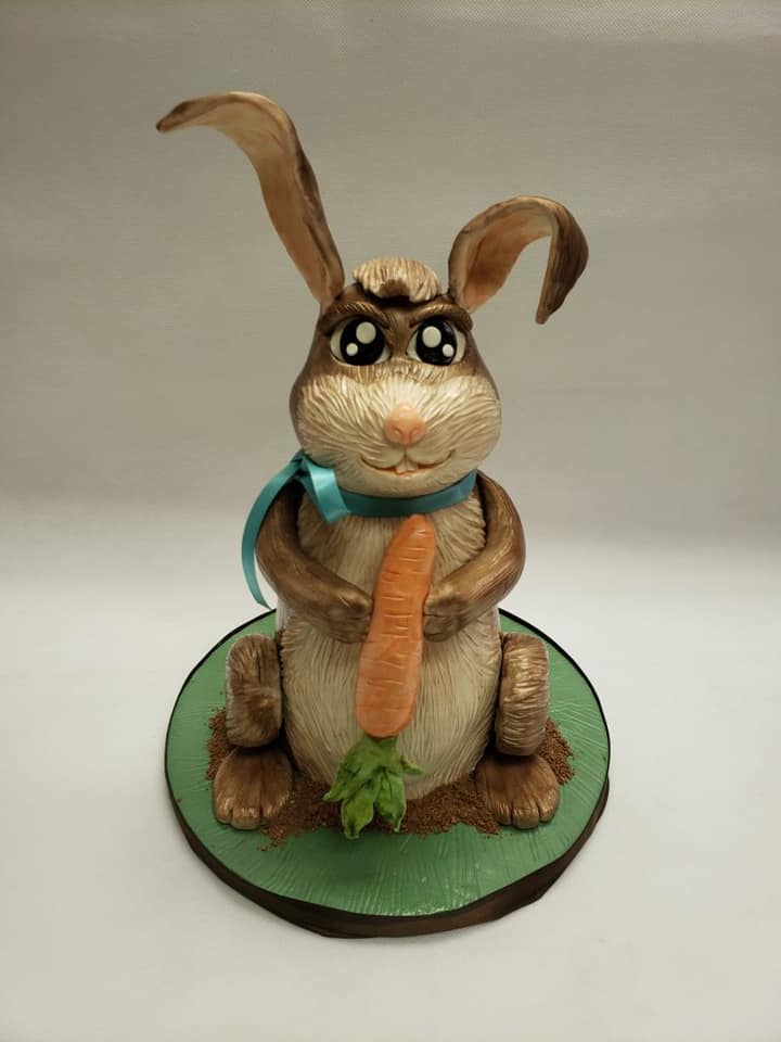 3D Carved Brown Easter Bunny Cake