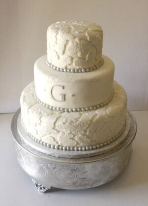 Silver Pearls and Lace Cake + Construction Grooms Cake