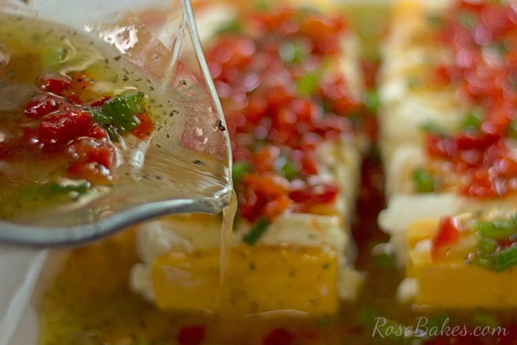 Marinated Cheese Appetizer | RoseBakes.com. This cheese appetizer is easy, can be made ahead and is perfect party food for Christmas! 