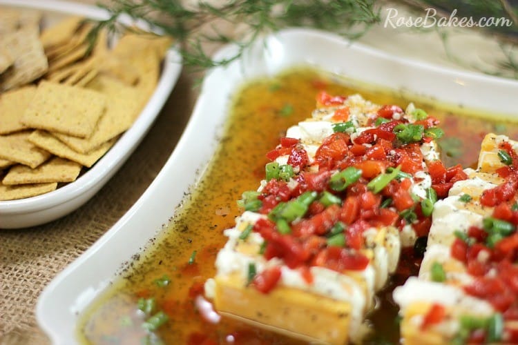 Marinated Cheese Appetizer | RoseBakes.com. This cheese appetizer is easy, can be made ahead and is perfect party food for Christmas! 