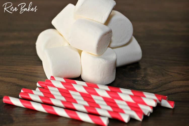 marshmallows and red & white paper straws