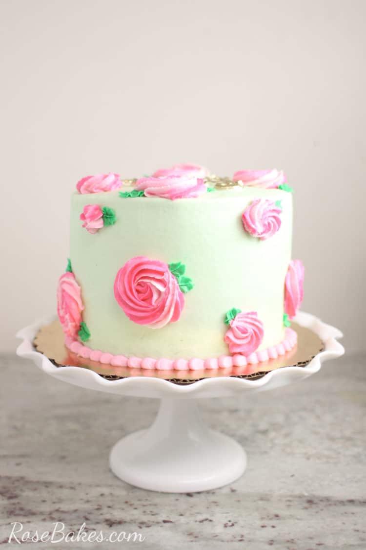 Mint Green Buttercream Cake with Pink Roses
