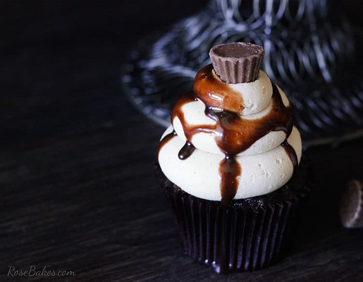 Creamy Peanut Butter Frosting on chocolate cupcake