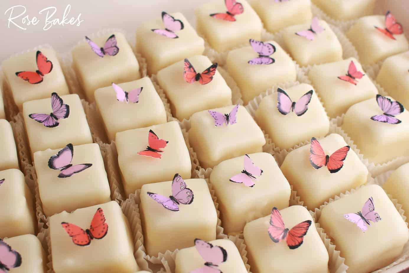 wafer paper butterflies on the petit fours
