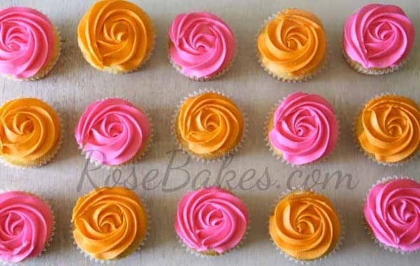 Pink and Orange Rose Cupcakes
