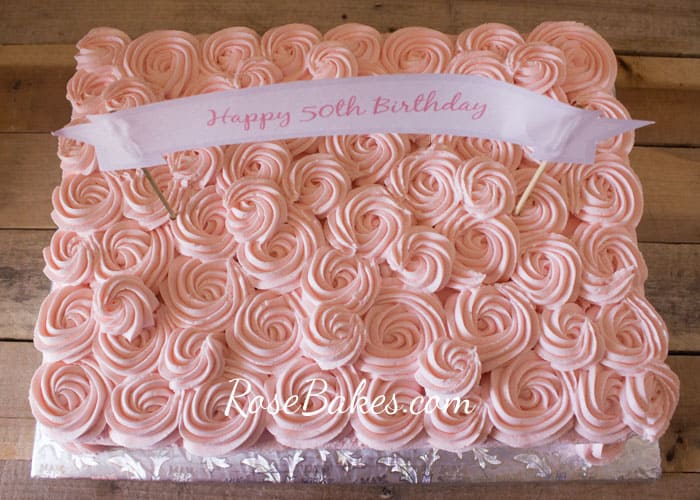 Pink Buttercream Roses Sheet Cake with Cream Cheese Buttercream Frosting