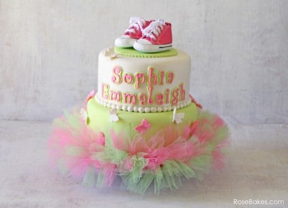 Pink Green Tutu Cake with Converse Shoes & Butterflies WM