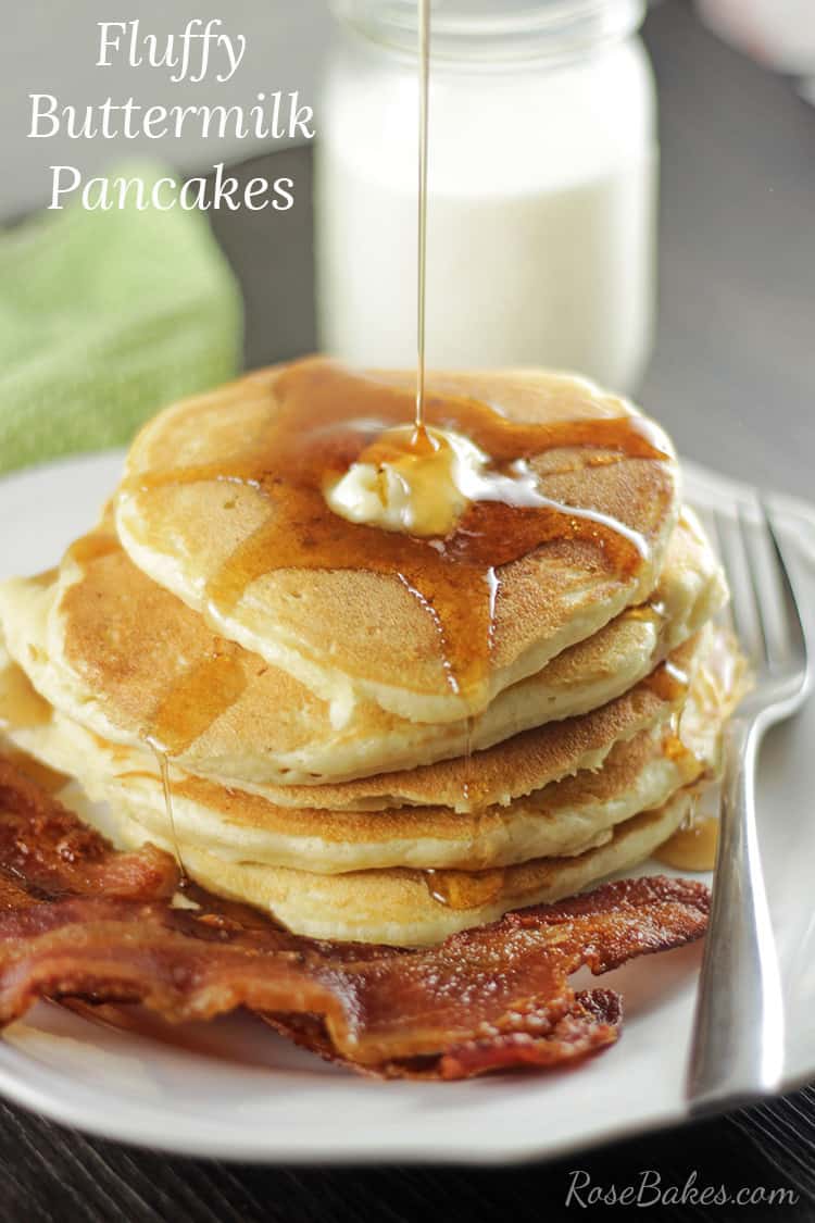 Pouring Syrup on Fluffy Buttermilk Pancakes