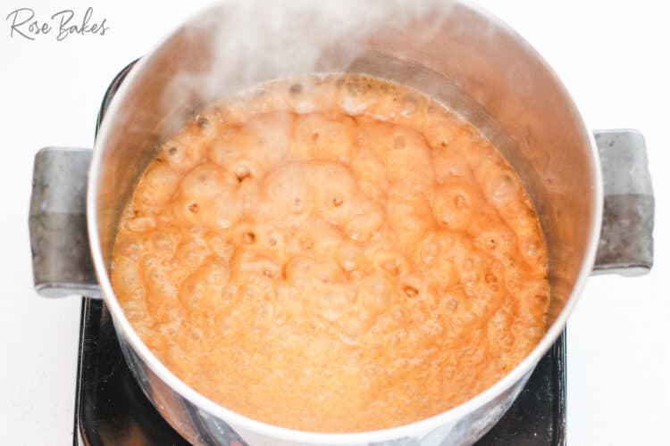 boiling of ingredients in pot on stove 
