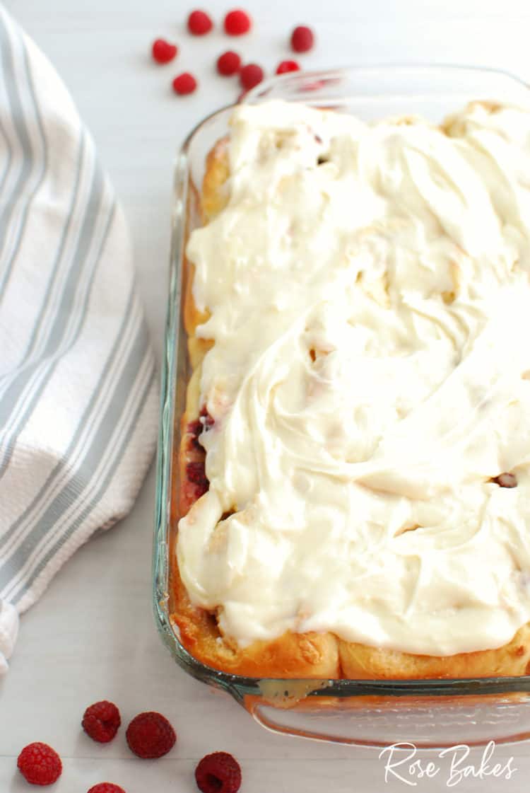 Raspberry Cinnamon Rolls Recipe with Cream Cheese Vanilla Icing