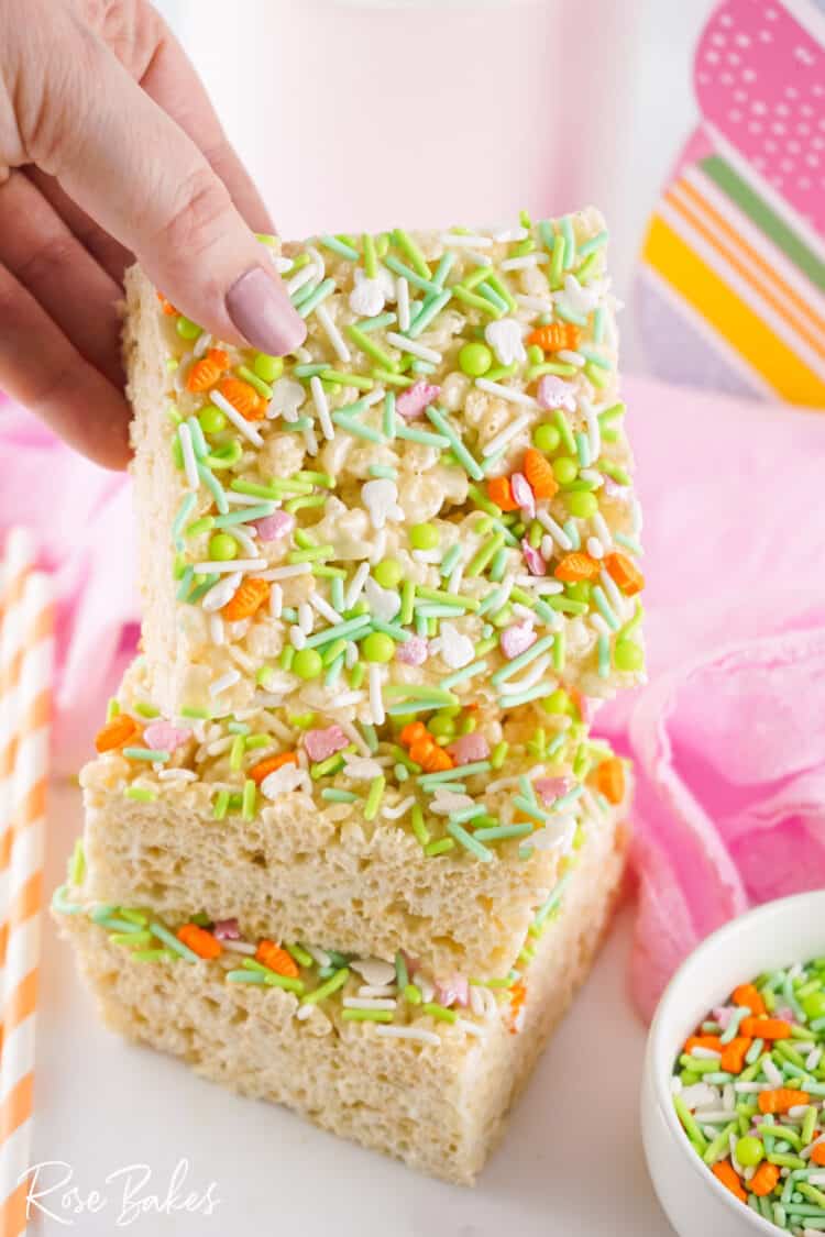 Easy Easter Rice Krispie Treats cut into serving size 