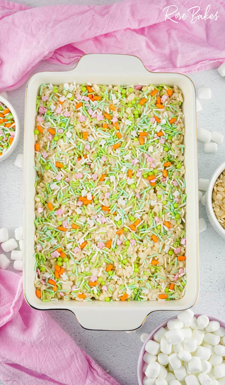 Easy Easter Rice Krispie Treats in pan 