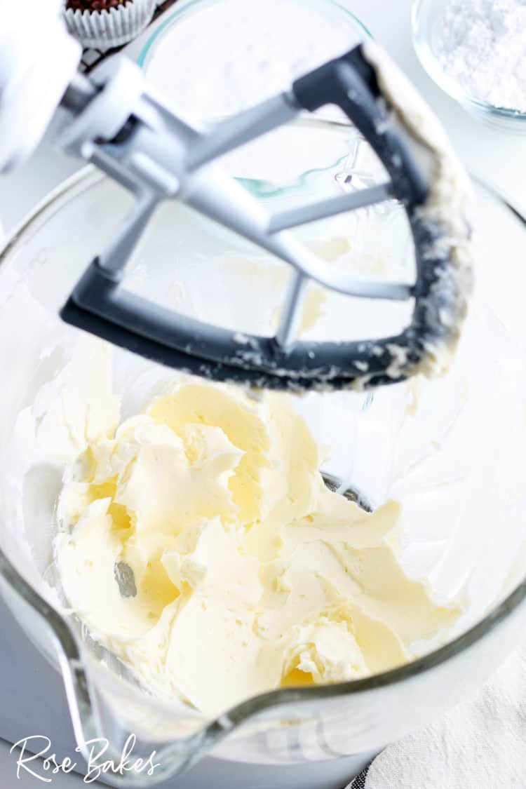 whipped butter in mixing bowl