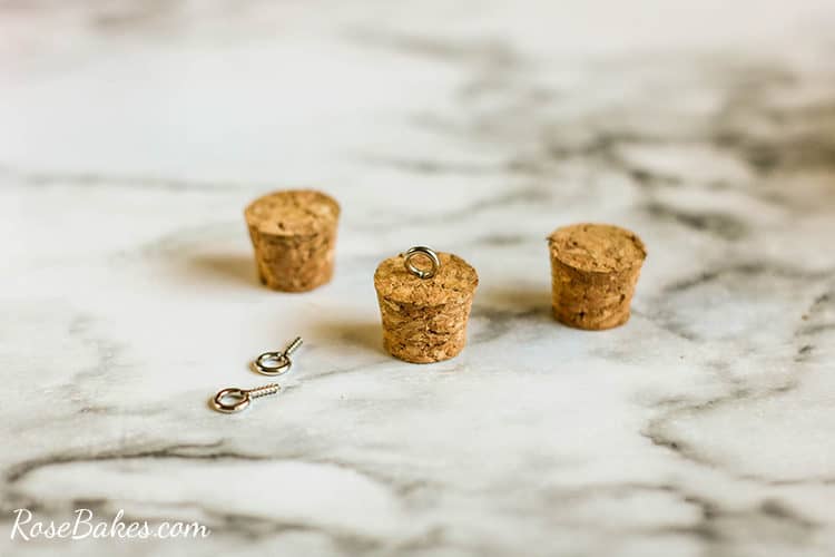 corks for glass bulbs with screw eyes in them for DIY Christmas Sprinkles Ornaments