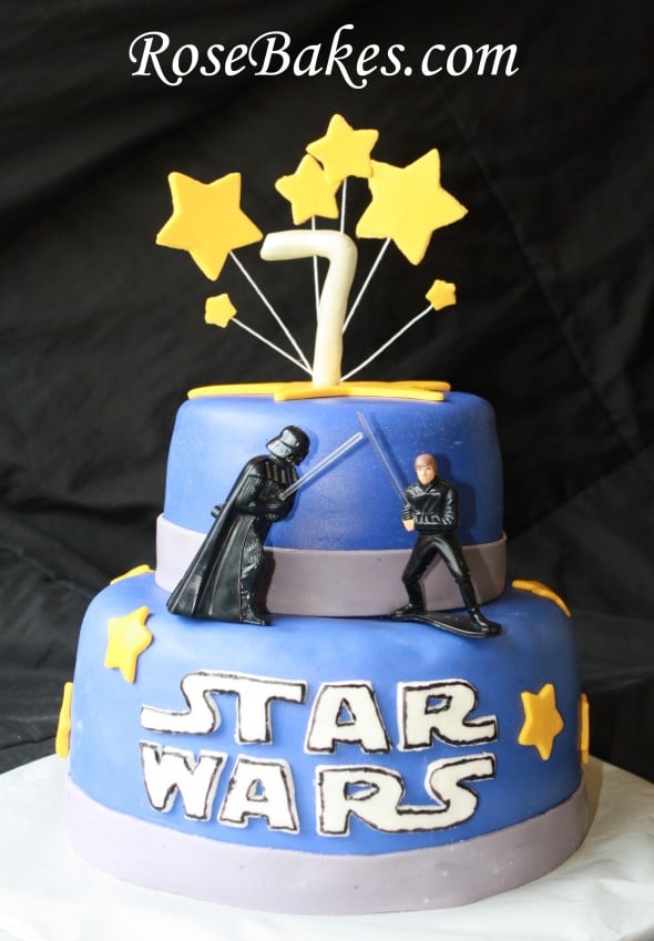 2 tiered blue Star Wars Cake