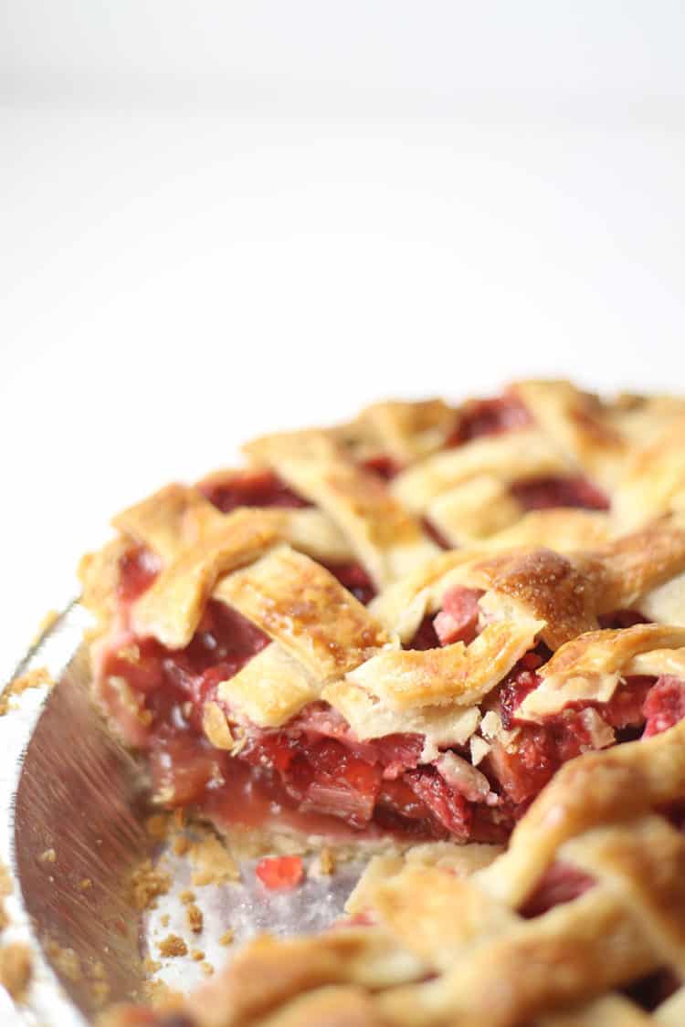 Strawberry Rhubarb Pie with Slice Missing
