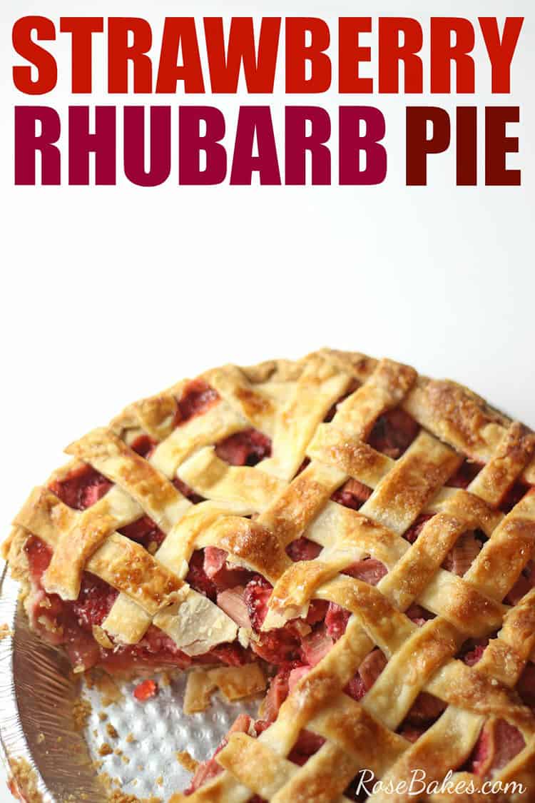 Strawberry Rhubarb Pie with slice missing